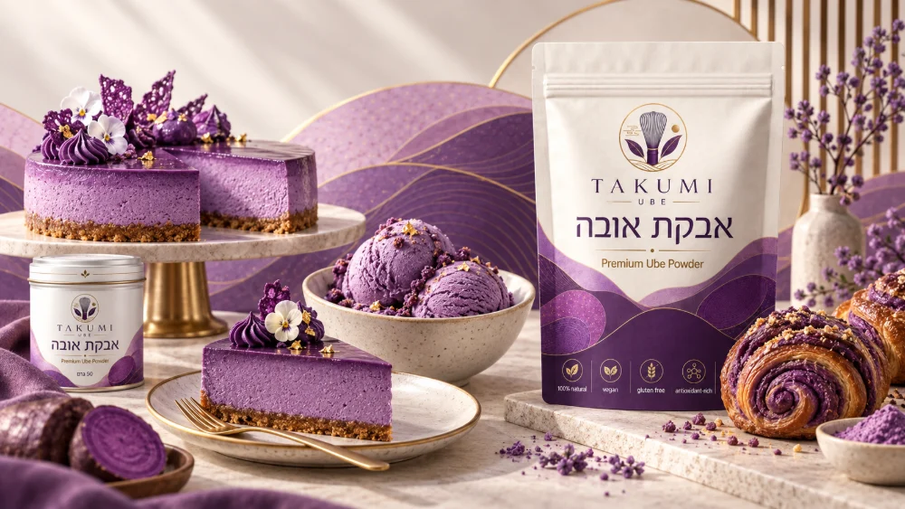 קינוחים ומאפים עם אבקת אובה Takumi UBE כולל גלידה ועוגת Ube