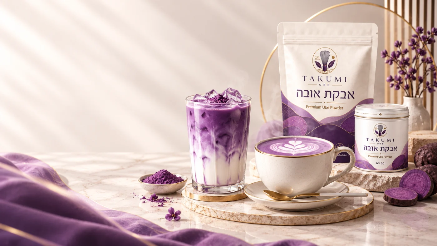 אובה לאטה קר וחם עם אבקת Takumi UBE לעסקים