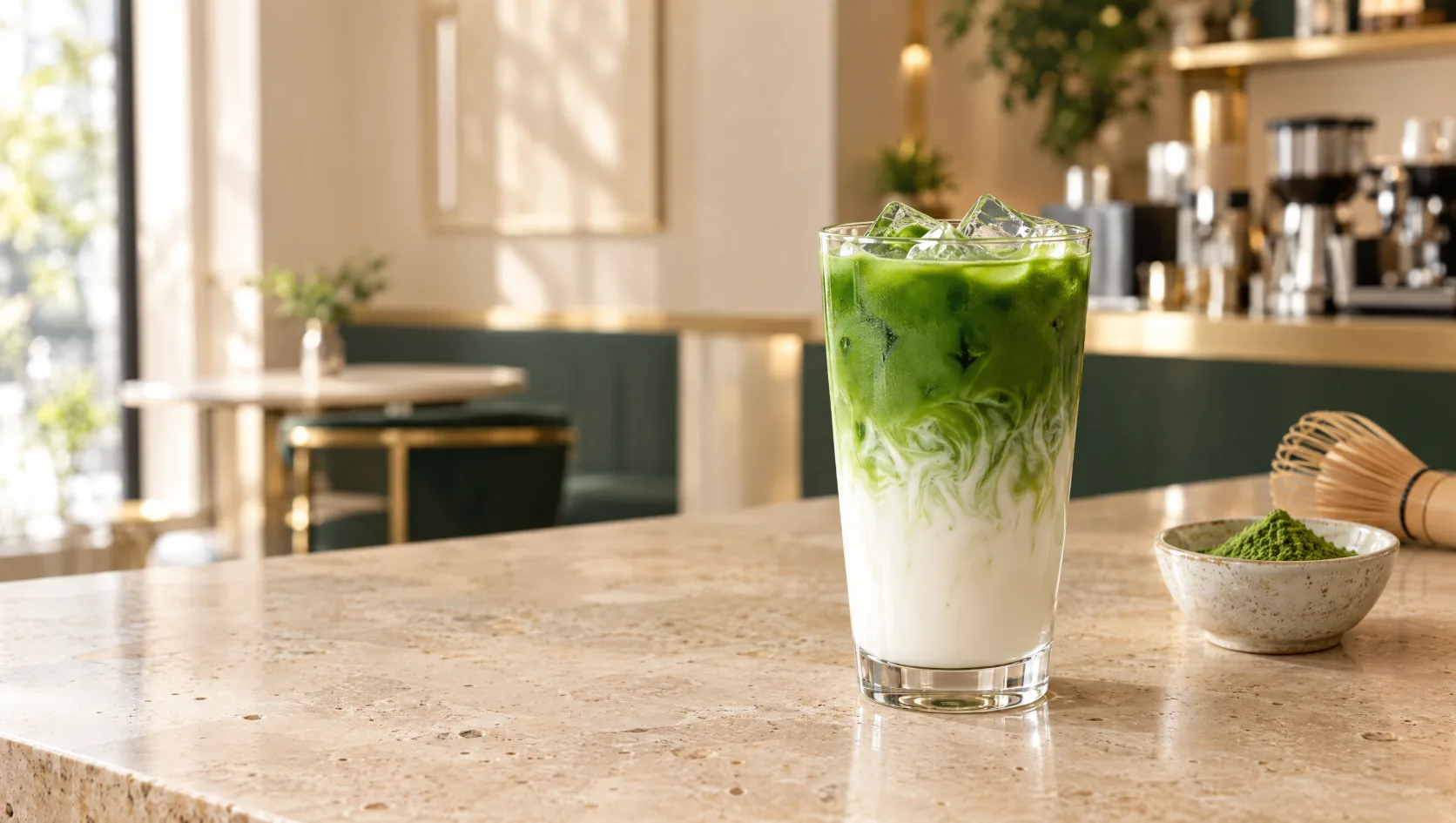 מאצ׳ה לאטה קר עם אבקת מאצ׳ה Takumi Matcha